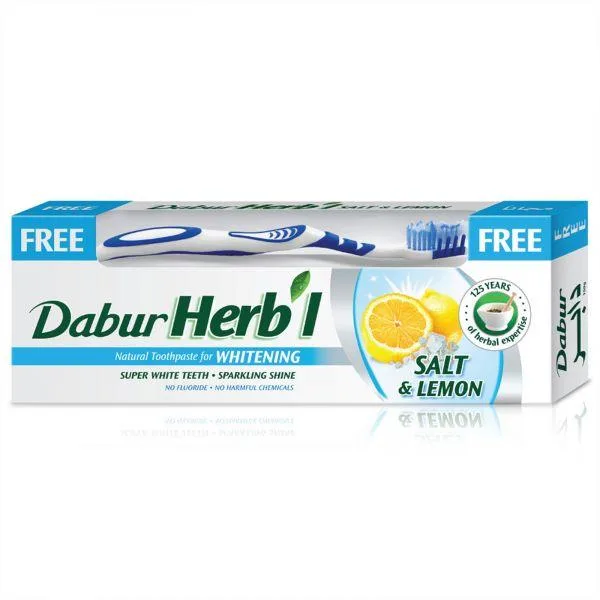 Зубна відбілююча паста 150 г + щітка Dabur Herb'l Salt & Lemon Toothpaste