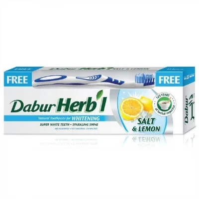 Зубна відбілююча паста 150 г + щітка Dabur Herb'l Salt & Lemon Toothpaste