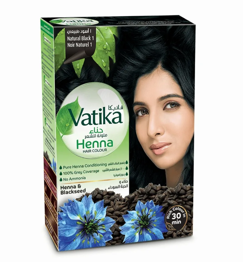 Фарба для волосся на основі порошку хни (Чорний 1.0) 60 г Dabur Vatika Henna Hair Colours Natural Black