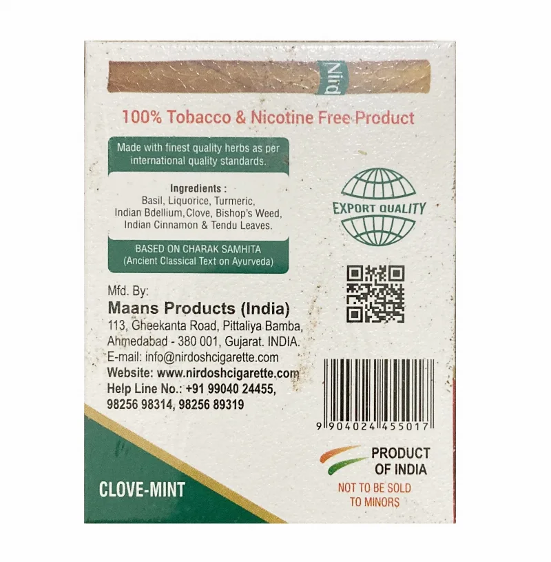 Нірдош Гвоздика М'ята 20 шт Maans Nirdosh Herbal Dhoompan Clove Mint