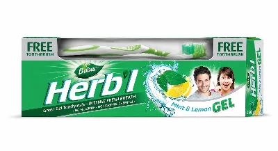 Зубна паста-гель Мʼята та Лимон 150 г + щітка Dabur Herb'l Mint and Lemon Green Gel Toothpaste