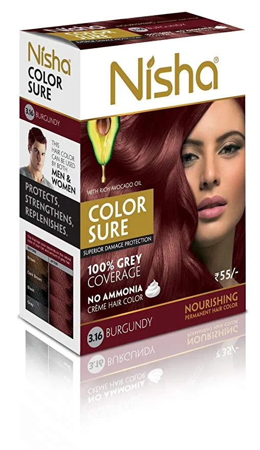 Крем-фарба для волосся безаміачна, 3.16 - бургунді 40 мл Nisha Color Sure Hair Color Burgundy