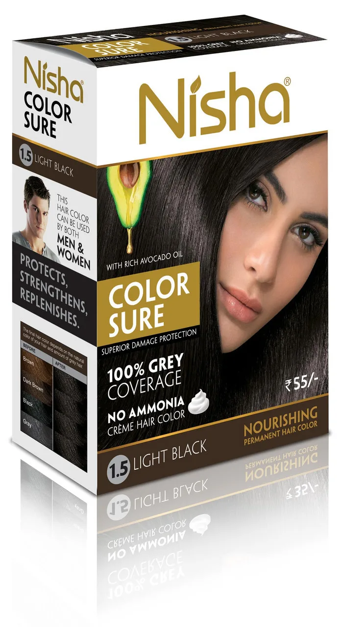 Крем-фарба для волосся безаміачна, 1.5 - світло-чорна 40 мл Nisha Color Sure Hair Color Light Black