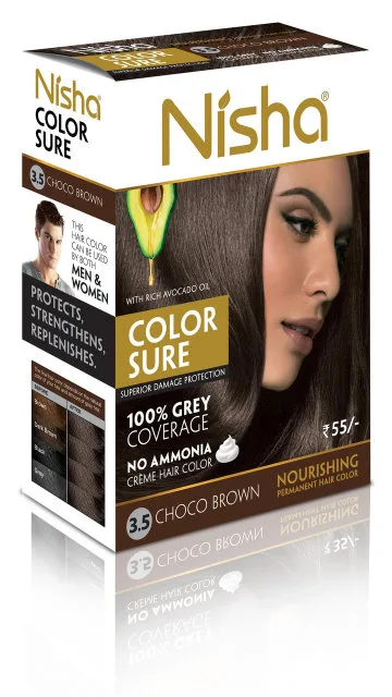Крем-фарба для волосся безаміачна, 3.5 - шоколадно-коричнева 40 мл Nisha Color Sure Hair Color Choco Brown