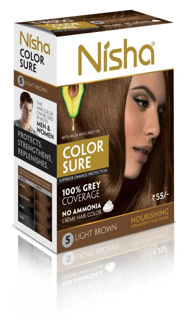 Крем-фарба для волосся безаміачна, 5.0 - світло-коричнева 40 мл Nisha Color Sure Hair Color Light Brown