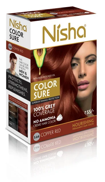 Крем-фарба для волосся безаміачна, 5.64 - мідно-червона 40 мл Nisha Color Sure Hair Color Copper Red