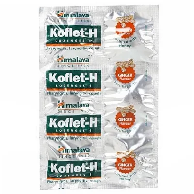Кофлет, льодяники від кашлю з імбиром і медом 6 шт Himalaya Koflet-H Ginger Lozenges