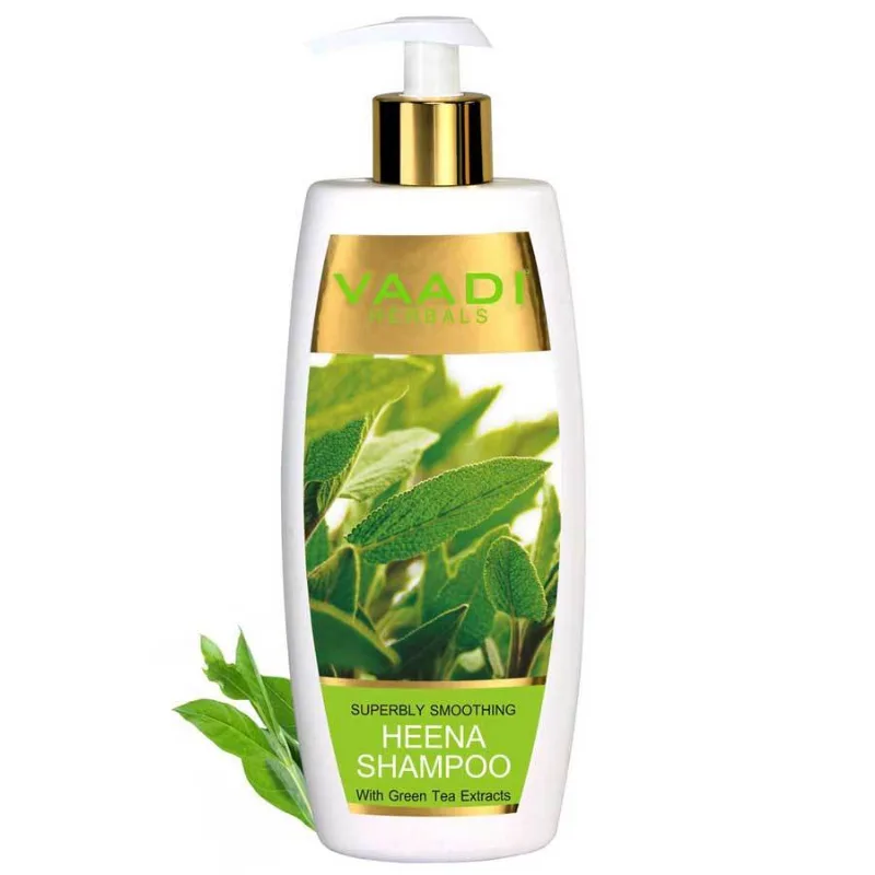 Шампунь розгладжує Хна з екстрактом зеленого чаю 350 мл Vaadi Heena Shampoo with Green Tea Extracts