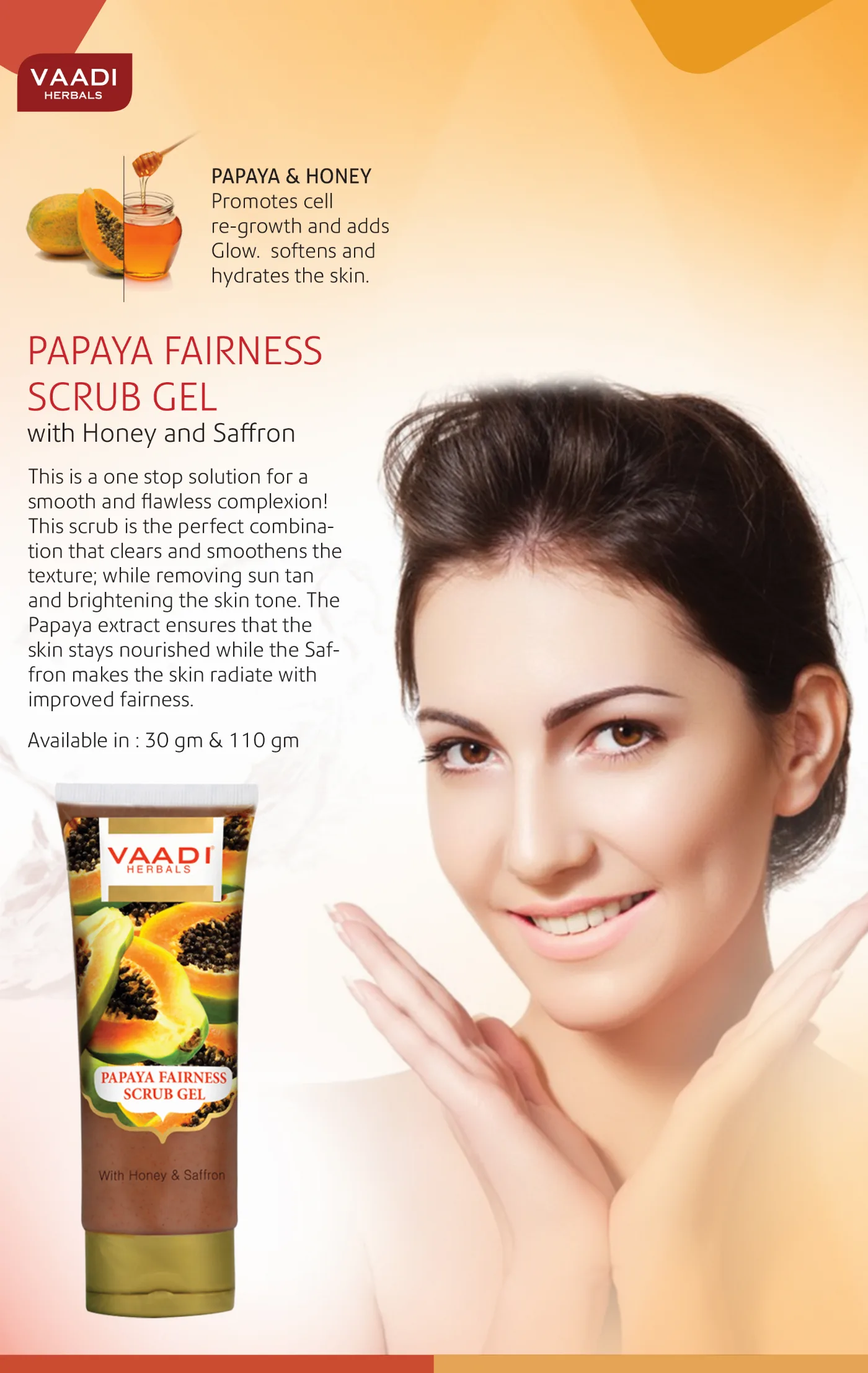 Гель-скраб очищаючий Папайя 110 г Vaadi Papaya Fairness Scrub Gel With Honey & Saffron