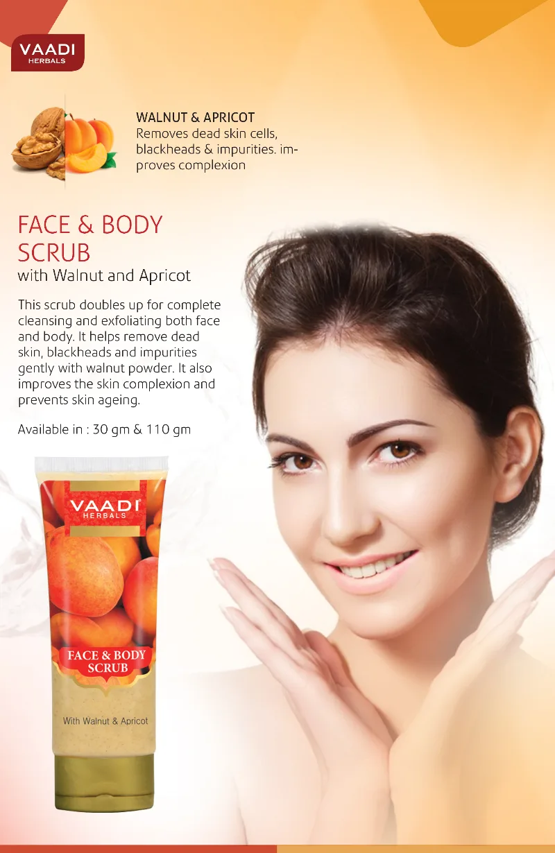 Скраб для тіла та обличчя Волоський горіх і Абрикос 110 г Vaadi Face & Body Scrub with Walnut & Apricot