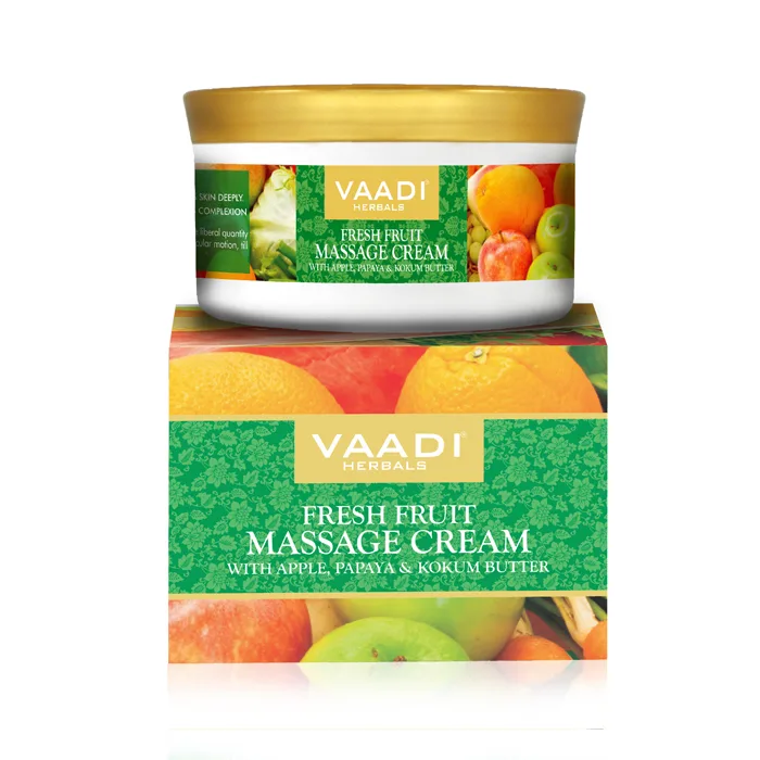 Крем масажний Свіжі фрукти з яблуком, папайя і маслом кокума 150 г Vaadi Fresh Fruit Massage Cream with Apple, Orange, Papaya & Kokum Butter