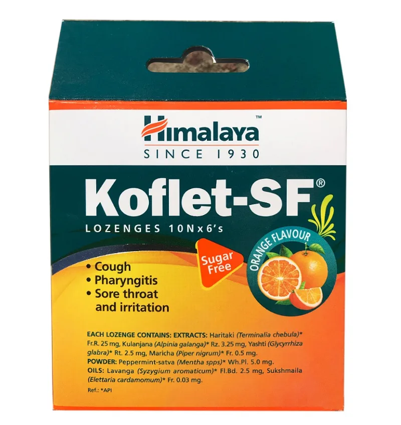 Леденцы от кашля c апельсином Кофлет без сахара 60 табл Himalaya Koflet-SF Orange Flavour