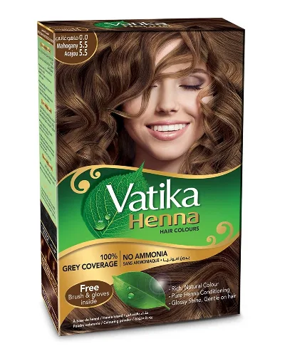 Фарба для волосся на основі порошку хни (Шатен 5.5) 60 г Dabur Vatika Henna Hair Colours Mahogany