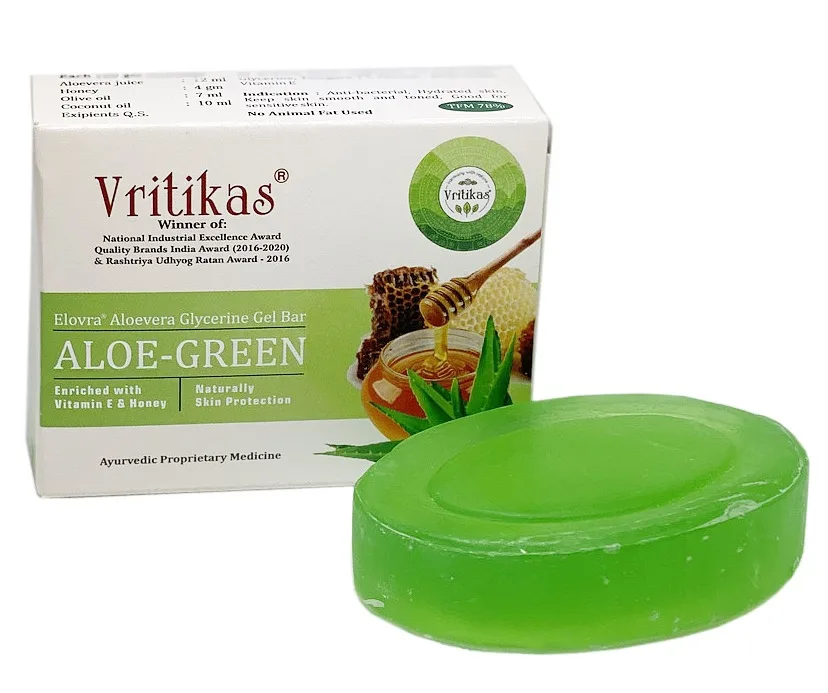 Натуральне мило Алое з гліцерином 75 г Vritikas Aloevera Glycerine Gel Bar Aloe-Green