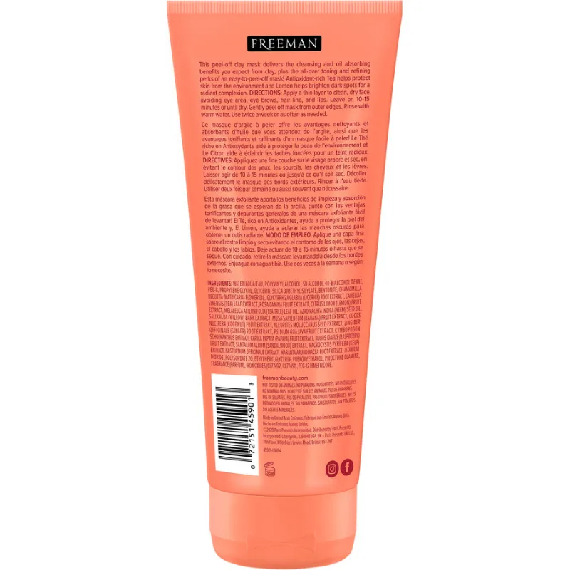 Маска-скатка глиняна для обличчя Солодкий чай і Лимон 175 мл Freeman Clearing Sweet Tea & Lemon Peel Off Clay Mask