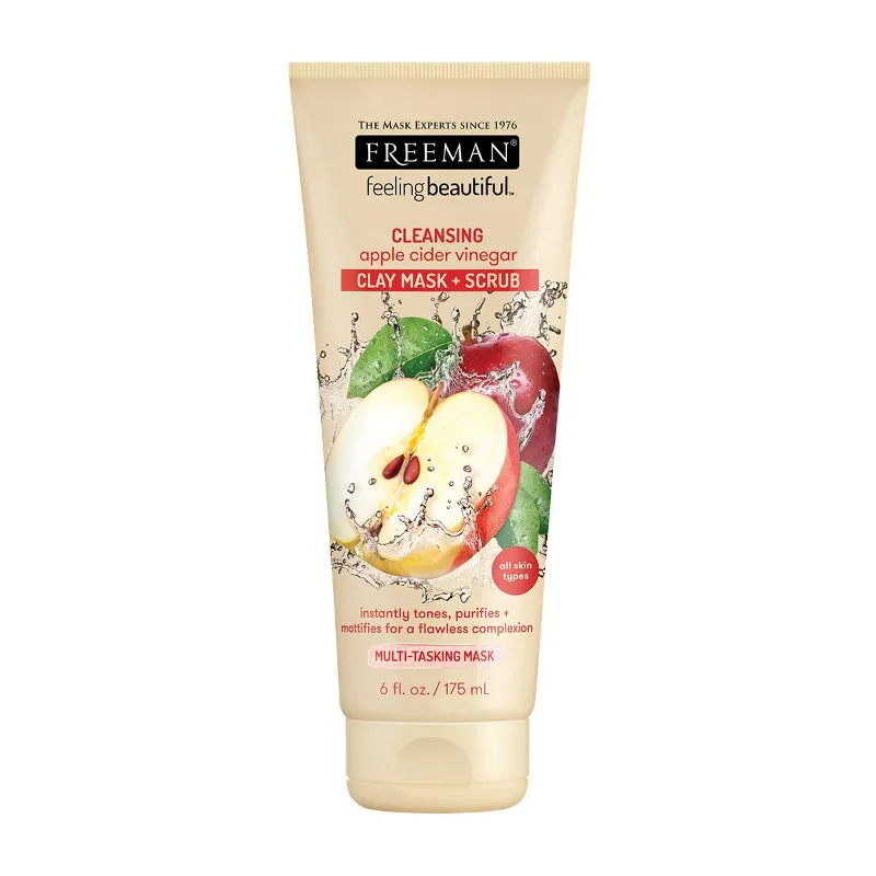 Маска 4в1 для обличчя Оцет яблучного сидру 175 мл Freeman Apple Cider Vinegar Clay Mask + Scrub