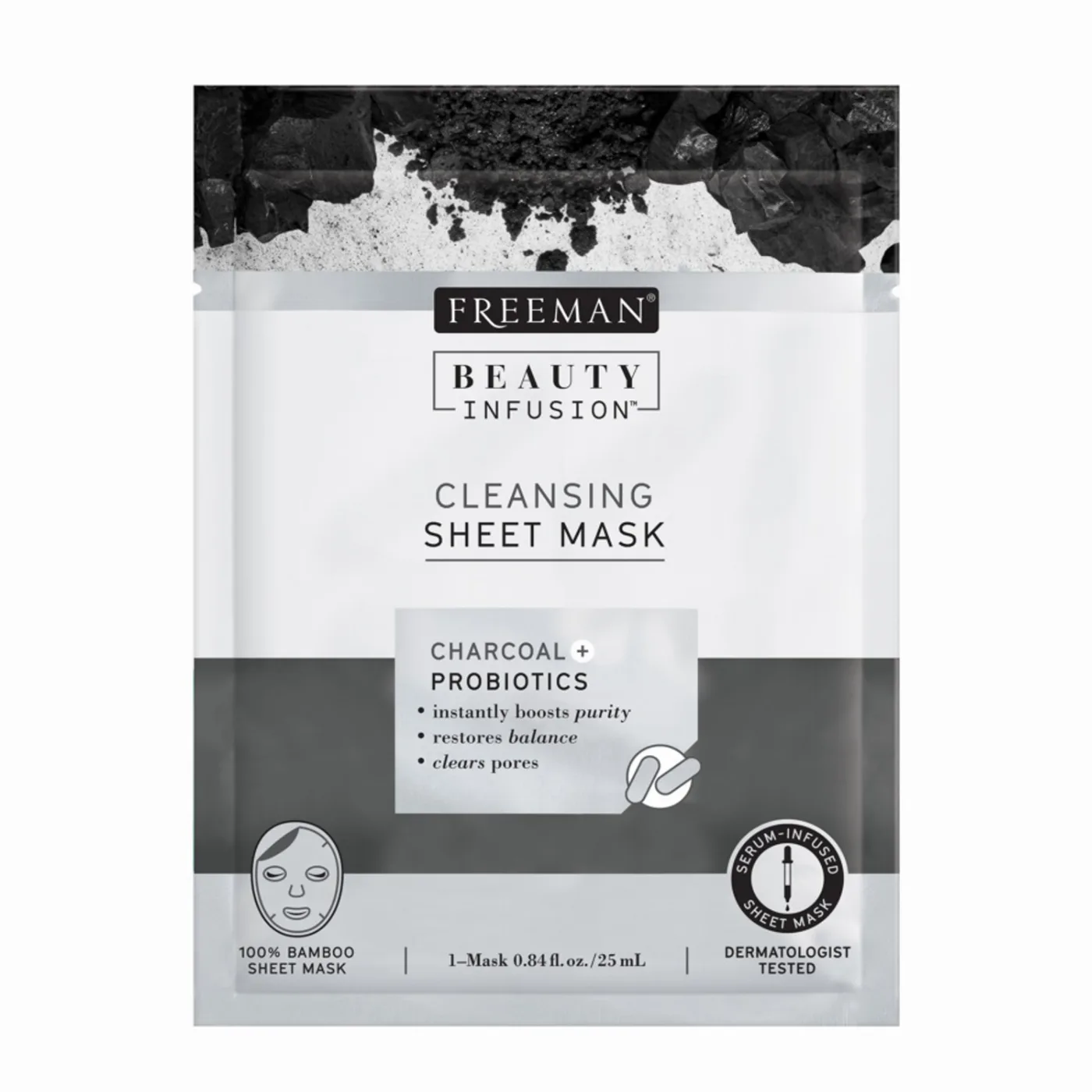 Тканинна маска очищаюча Вугілля і Пробіотики 25 мл Freeman Cleansing Charcoal & Probiotics Sheet Mask
