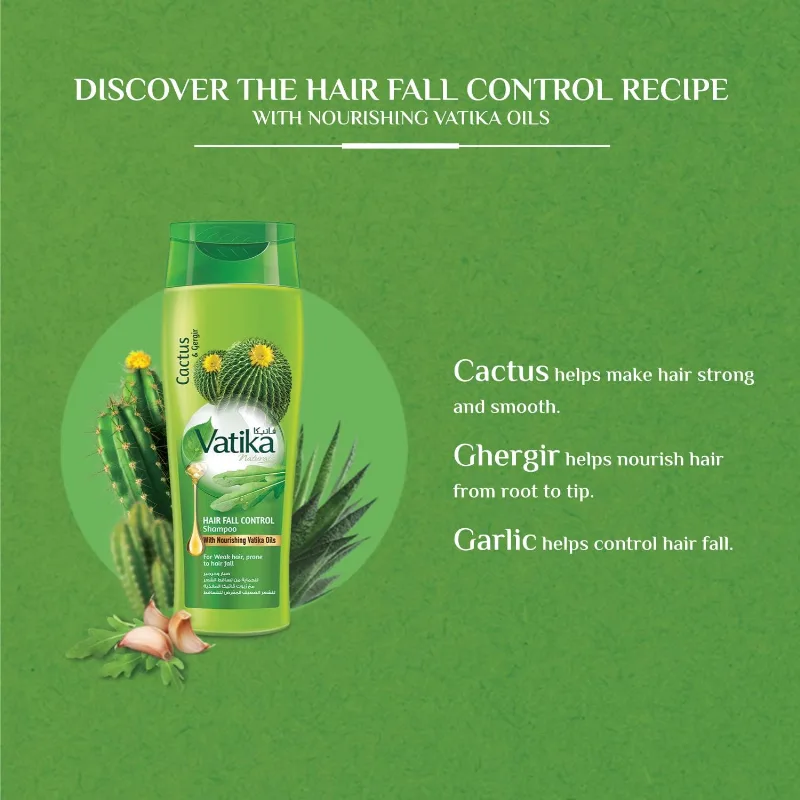 Шампунь проти випадіння волосся з диким кактусом 400 мл Dabur Vatika Hair Fall Control Shampoo 400ml