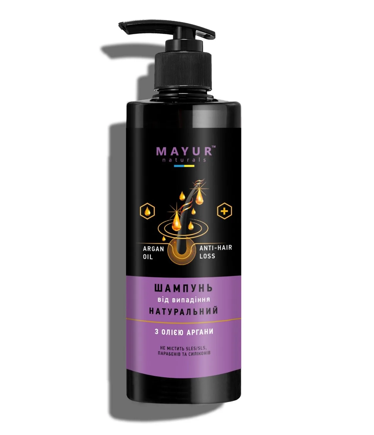 Шампунь від випадіння з арганою натуральний 500 мл Mayur Argan Oil Anti-Hair Loss Shampoo 500ml