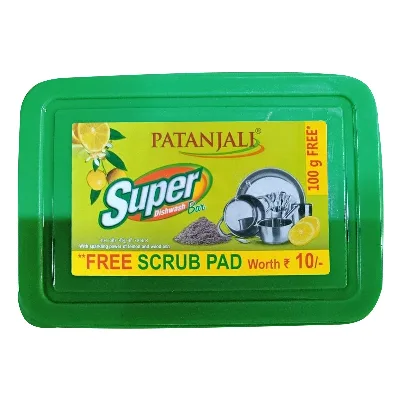 Мило для миття посуду з Лимоном і золою 600 г + Губка-Т Patanjali Super Dishwash Bar & Scrub Pad
