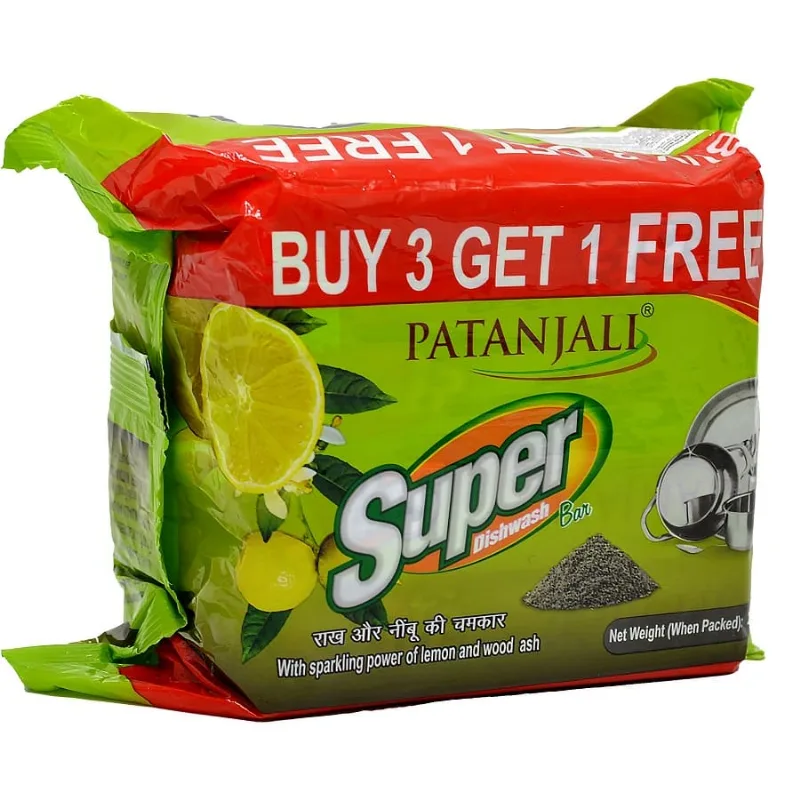 Мыло для мытья посуды с лимоном и золой 900 г (4 шт по 225 г) Patanjali Super Dishwash Bar 900