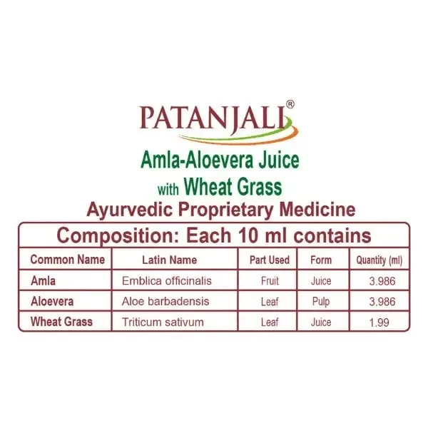 Сок Амла-Алоэ Вера с ростками пшеницы 500 мл Patanjali Amla-Aloevera With Wheatgrass Juice