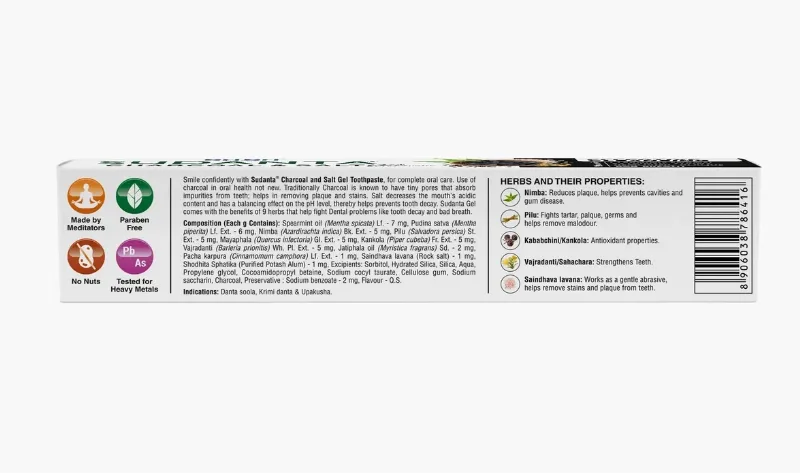 Гелева зубна паста Суданта з вугіллям та сіллю 100 г Sri Sri Ayurveda Sudanta Gel Toothpaste With Charcoal & Salt
