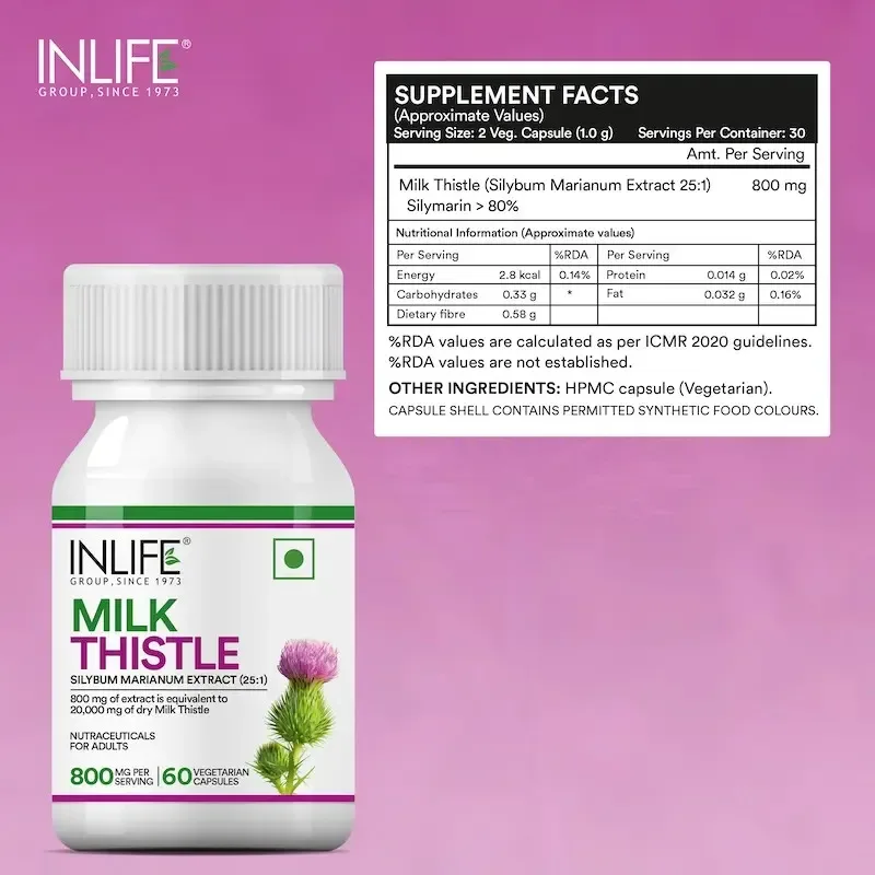 Молочний чортополох (розторопша) 800 мг 60 капс Inlife Milk Thistle Extract
