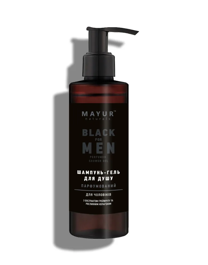 Парфумований шампунь-гель для душу 3 в 1 «Black for men» 200 мл Mayur Black for Men 3 in 1 Shampoo & Shower Gel 200 ml