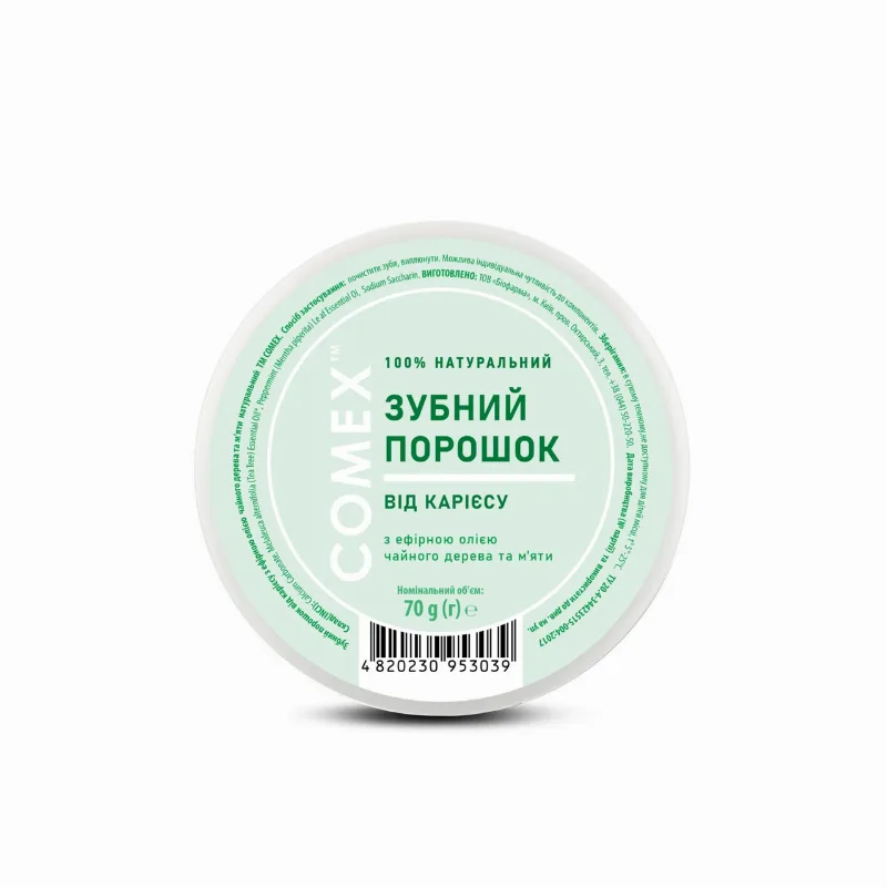 Зубной порошок от кариеса с эфирным маслом чайного дерева и мяты 70 г Comex Tea Tree Tooth Powder