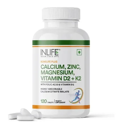 Кальцій + цинк + магній з вітамінами D2 і K2 120 табл Inlife Calcium Magnesium Zinc with Vitamin D2 & K2