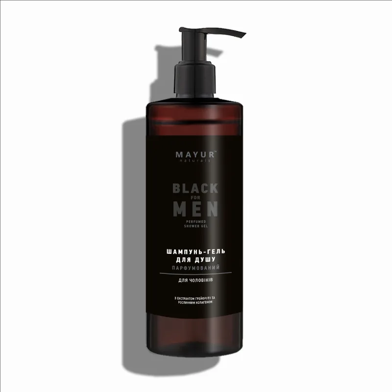 Парфумований шампунь-гель для душу 3 в 1 «Black for men» 500 мл Mayur Black for Men 3 in 1 Shampoo & Shower Gel 500 ml