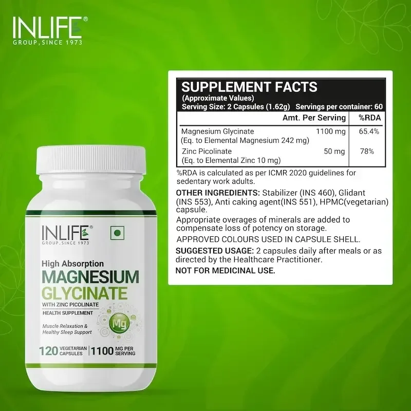 Глицинат магния с цинком 120 капс Inlife Magnesium Glycinate with Zinc