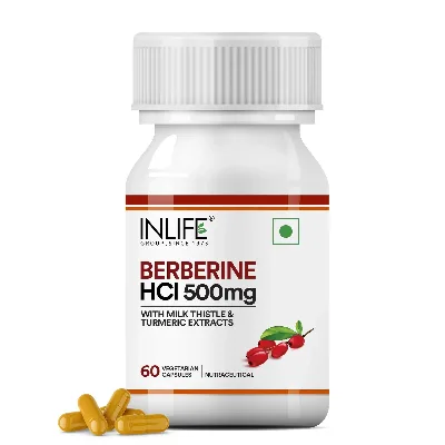 Берберин HCl 500 мг з розторопшею та куркумою 60 капс Inlife Berberine HCl with Milk Thistle & Turmeric