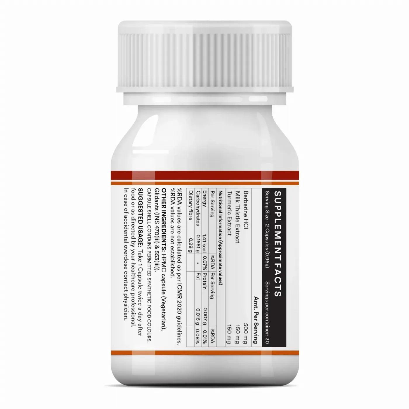 Берберин HCl 500 мг з розторопшею та куркумою 60 капс Inlife Berberine HCl with Milk Thistle & Turmeric