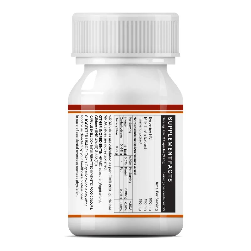 Берберин HCl 500 мг з розторопшею та куркумою 60 капс Inlife Berberine HCl with Milk Thistle & Turmeric