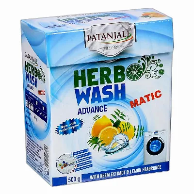 Порошок пральний преміальний Автомат Нім і Лимон 500 г Patanjali Herbo Wash Advance Matic Neem & Lemon Detergent Powder