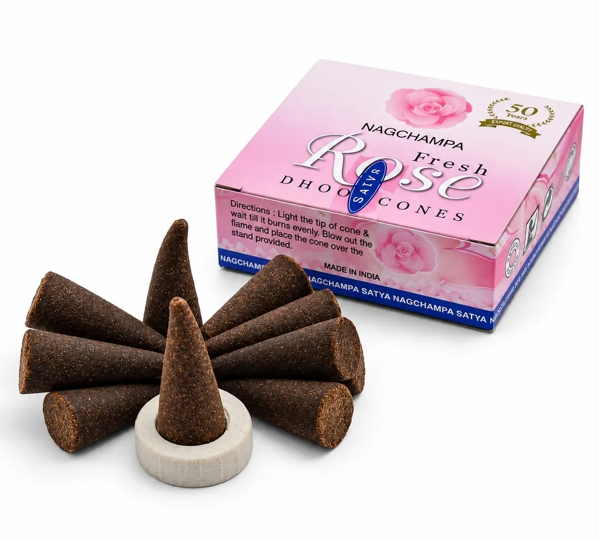 Ароматичні конуси Свіжа Троянда 12 шт Satya Fresh Rose Dhoop Cones