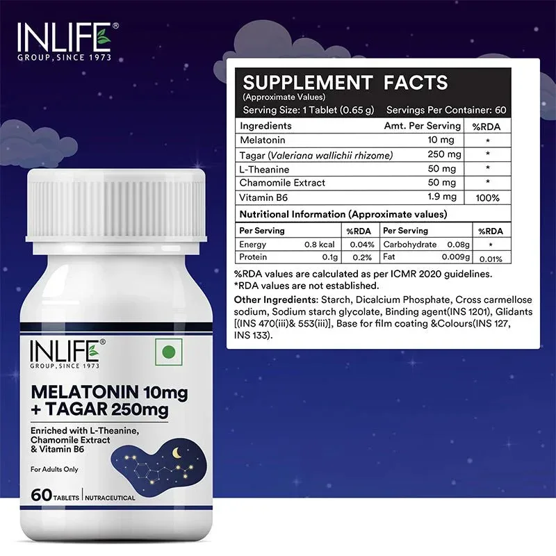 Мелатонін 10 мг з тагарою 250 мг 60 табл Inlife Melatonin with Tagar