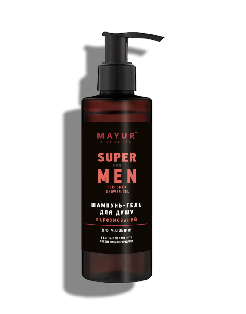 Парфумований шампунь-гель для душу 3 в 1 «Super for men» 200 мл Mayur Super for Men 3 in 1 Shampoo & Shower Gel 200 ml
