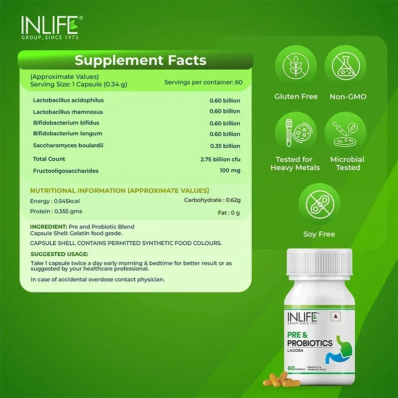 Пребіотик та пробіотик 60 капс Inlife Prebiotic & Probiotic