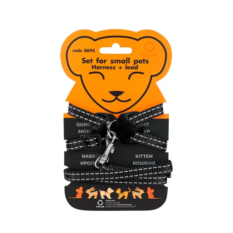 Шлея нейлоновая на планшете для мор.свинок, декор.крыс, XXS, черный Dog Extreme Harness with Leash