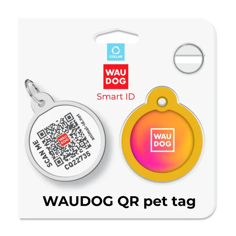 Адресник для собак і котів металевий, коло «Градієнт помаранчевий», L WAUDOG Smart ID Tag Orange Gradient