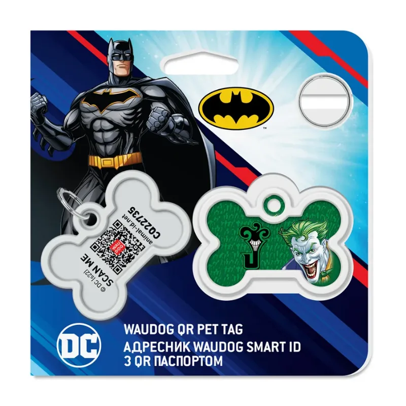 Адресник для собак и котов металлический, кость «Джокер зеленый», M WAUDOG Smart ID Tag Joker Green
