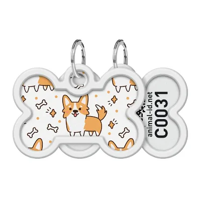 Адресник для собак і котів металевий, кістка «Коргі», M WAUDOG Smart ID Tag Corgi
