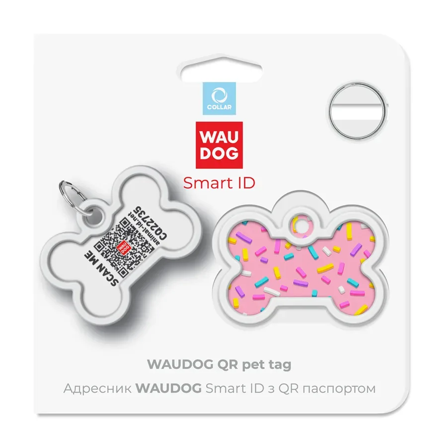 Адресник для собак і котів металевий, кістка «Маршмеллоу», M WAUDOG Smart ID Tag Marshmallow