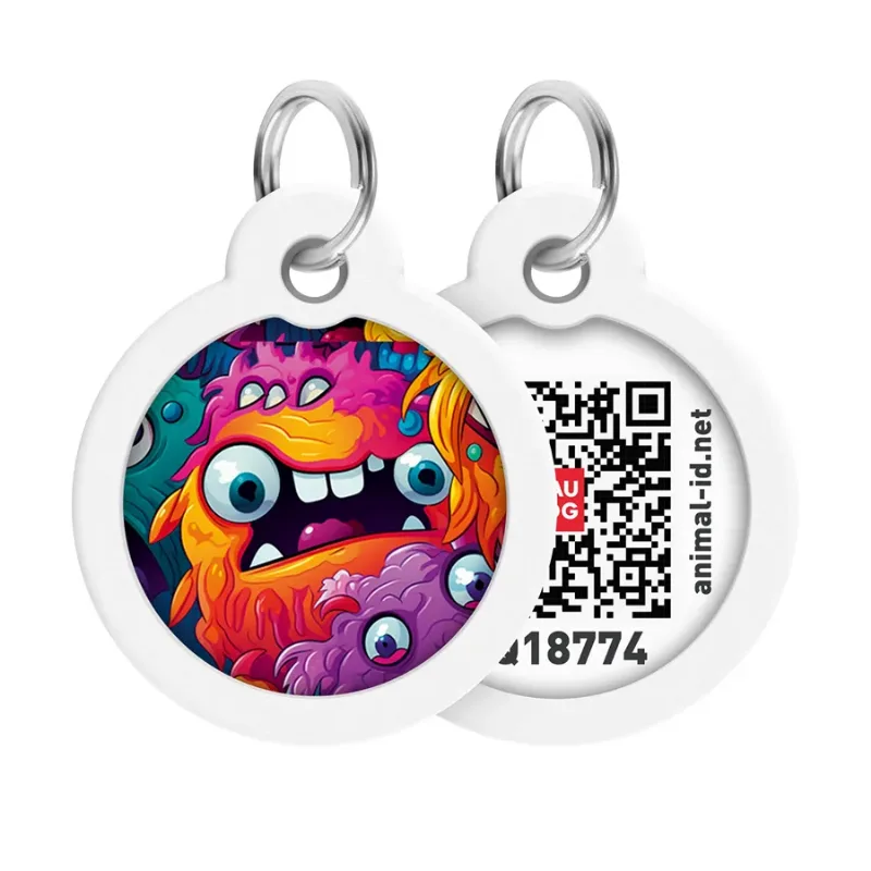Адресник для собак і котів металевий, коло «Зубасті монстри», L WAUDOG Smart ID Tag Toothy Monsters