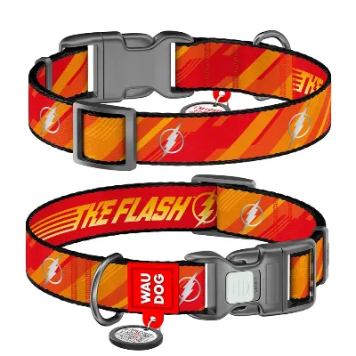 Нашийник для собак нейлоновий, світловідбивний «Флеш лого», M WAUDOG Nylon DC Comics Collar Flash Logo