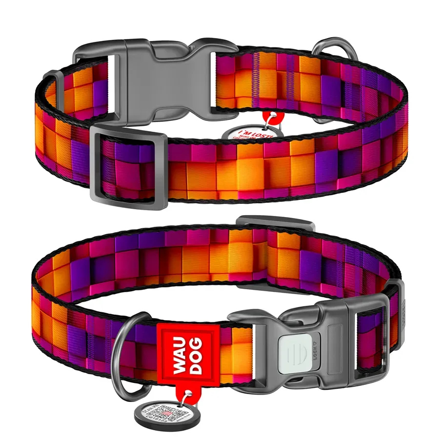 Нашийник для собак нейлоновий «Куби 3Д», S WAUDOG Nylon Collar 3D Cubes