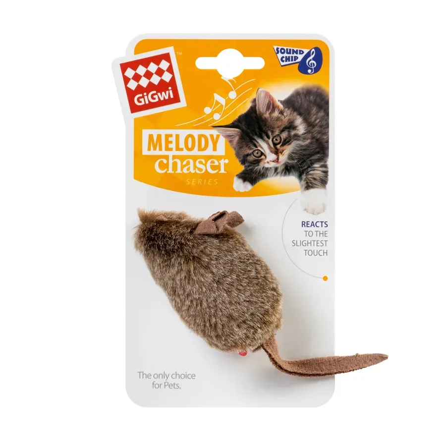 Іграшка для котів Мишка з електронним чипом, штучне хутро, 15 см GiGwi Melody chaser Mouse Sound Chip Toy
